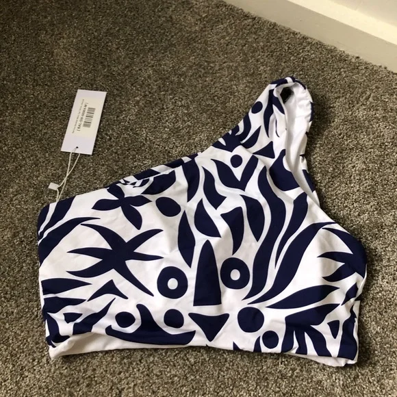 NWT Baltic Born Bali One Shoulder Bikini Top ONLY in Navy and White Size Medium - Picture 9 of 12
